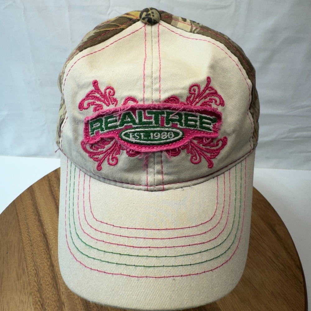 Realtree Ladies Hat Cap Women Camouflage Tan Pink Outdoors Logo Adjustable